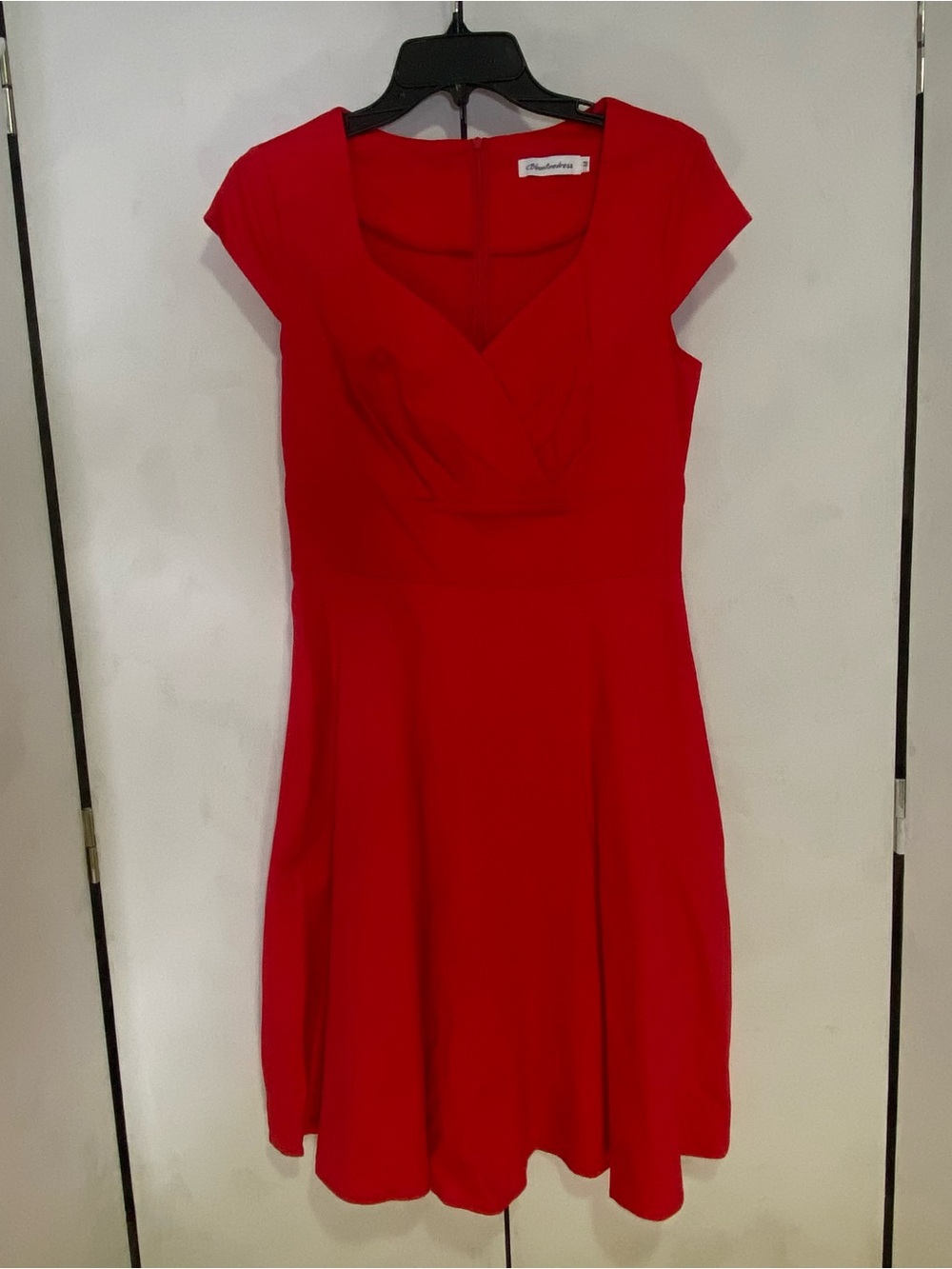 Red Cap-Sleeve Fit-and-Flare Midi Dress